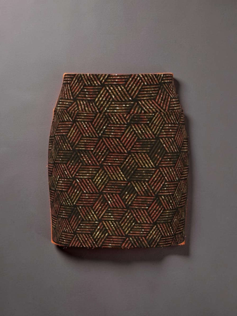 LuLaRoe Geometric Mini Skirt in Black, Orange and Gold